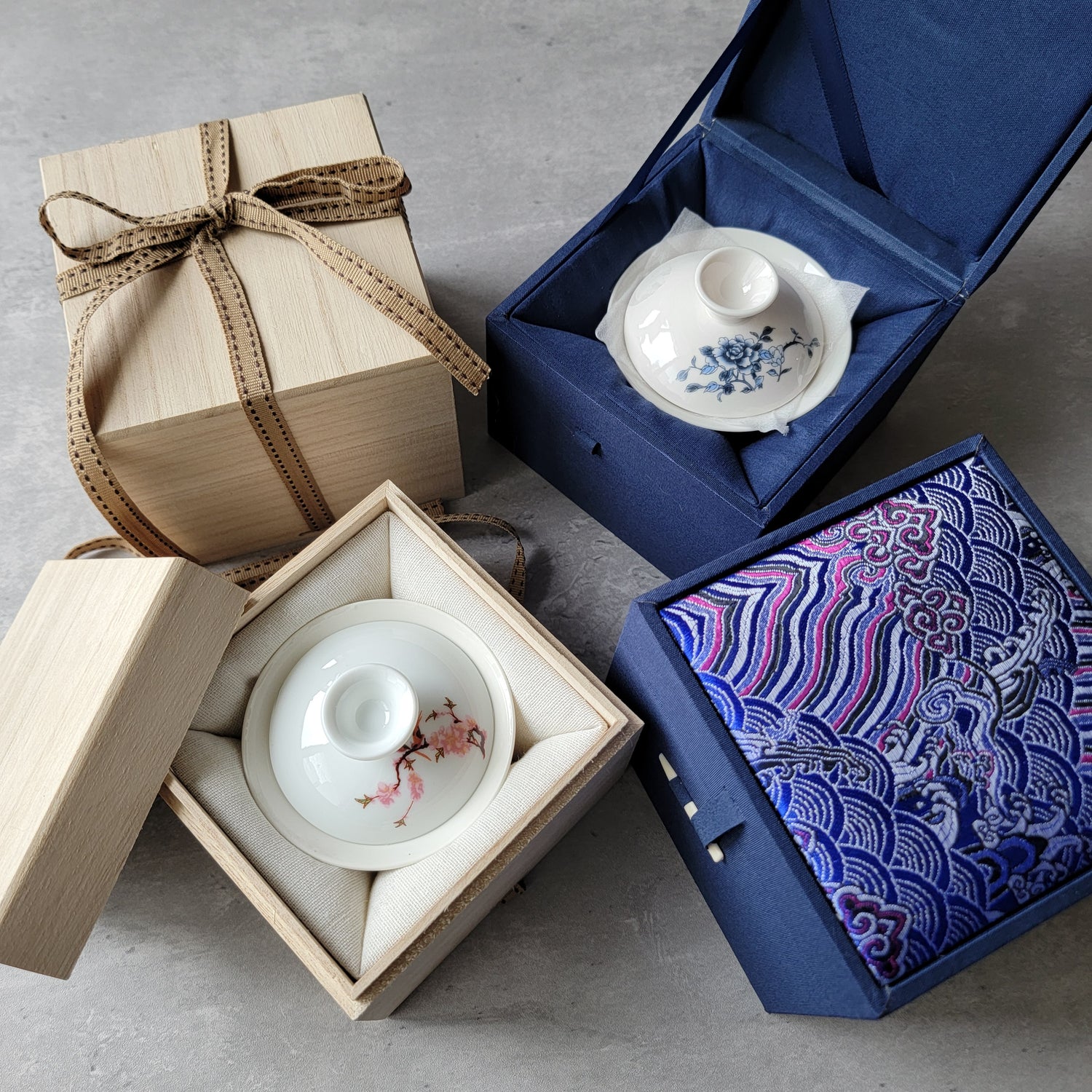 Asian culture inspired tea cup candles in wooden gift box perfect for corporate gifting or intimate gatherings and party favors